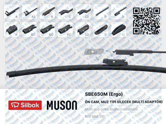 SILBAK SBE650M Silecek Supurgesi (Muz Tipi) 650mm Coklu Aparatli